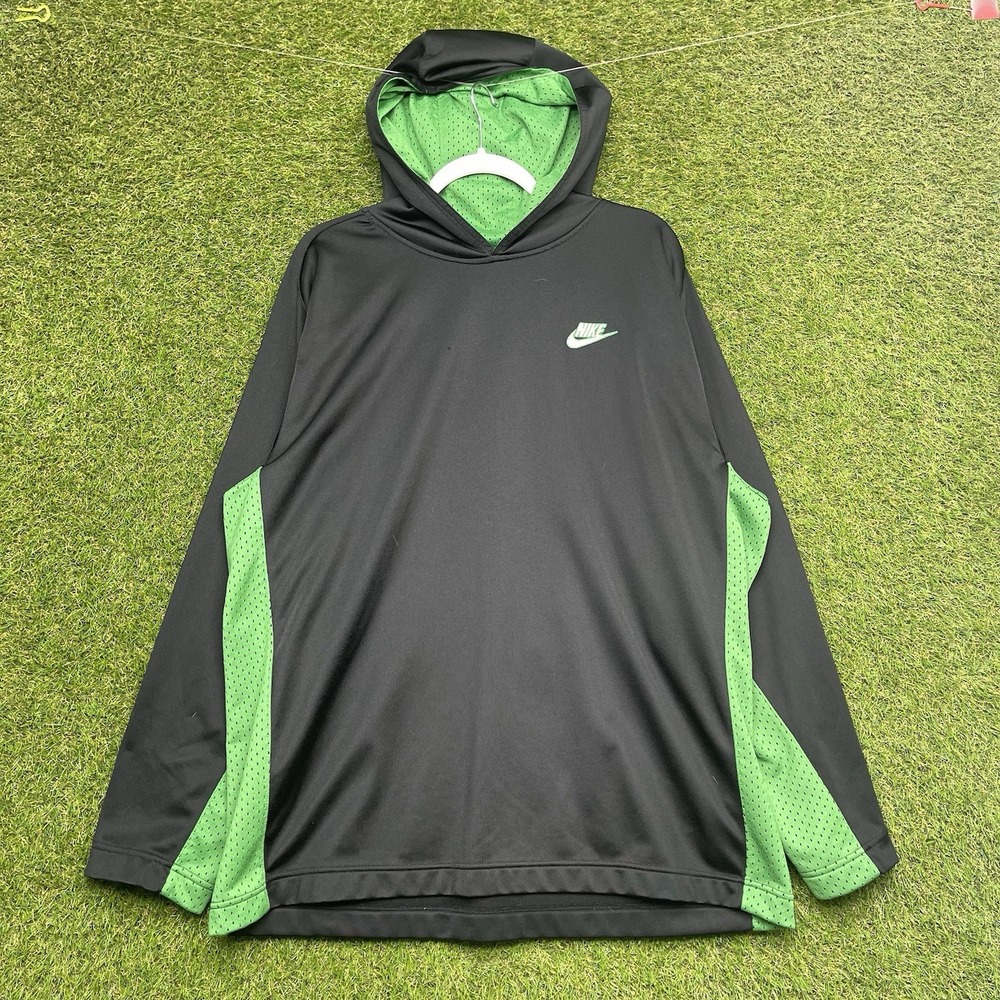 Nike Hoodie Mens XL Black Pullover Spell Out Swoosh Logo Sweatshirt Athletic y2k